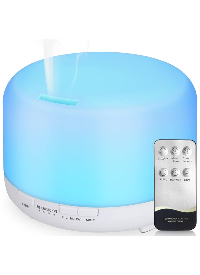 Diffuser Humidifier 450 ml Ultrasonic Aromatherapy Humidifier Colourful LED Lamp with Remote Control Function for Yoga Salon SPA Living, Sleeping, Bathing, Hotel, Pure White