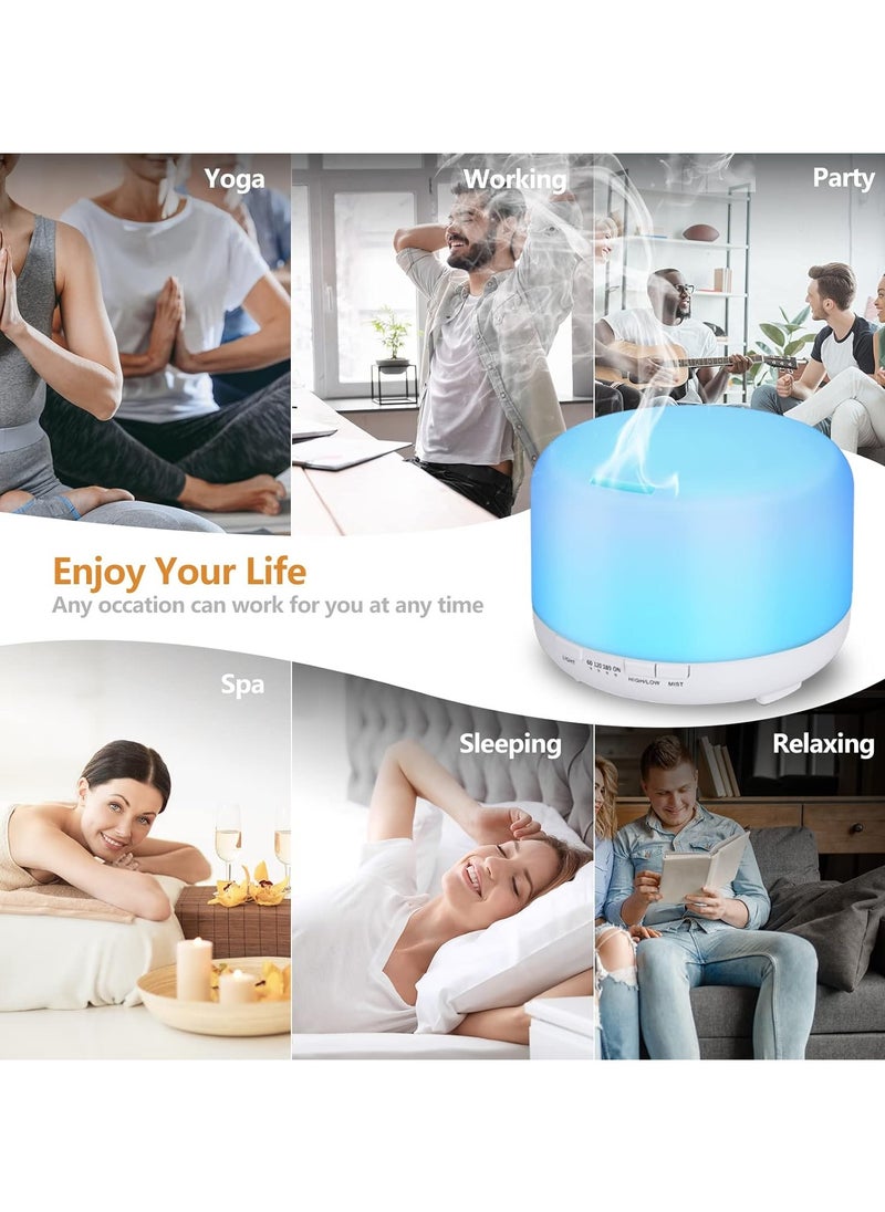 Diffuser Humidifier 450 ml Ultrasonic Aromatherapy Humidifier Colourful LED Lamp with Remote Control Function for Yoga Salon SPA Living, Sleeping, Bathing, Hotel, Pure White