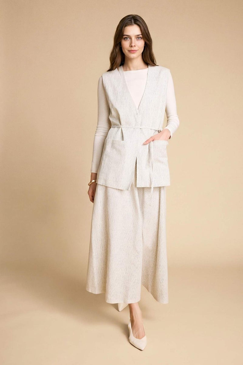 DeFacto A Cut Striped Linen Skirt - Image 1