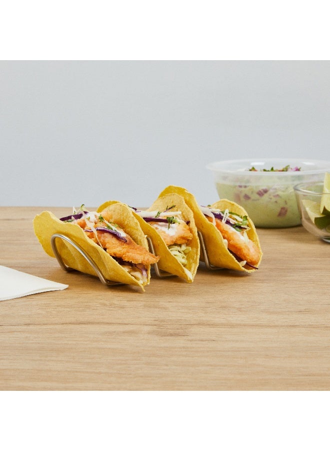 Restaurantware 6.7 Inch x 3.2 Inch Taco Stand, 1 Rectangle Taco Rank - Fits 3 Tacos, Reversible, Silver Stainless Steel Taco Holder, Dishwasher Safe, For Hard Or Soft Shells - Image 3