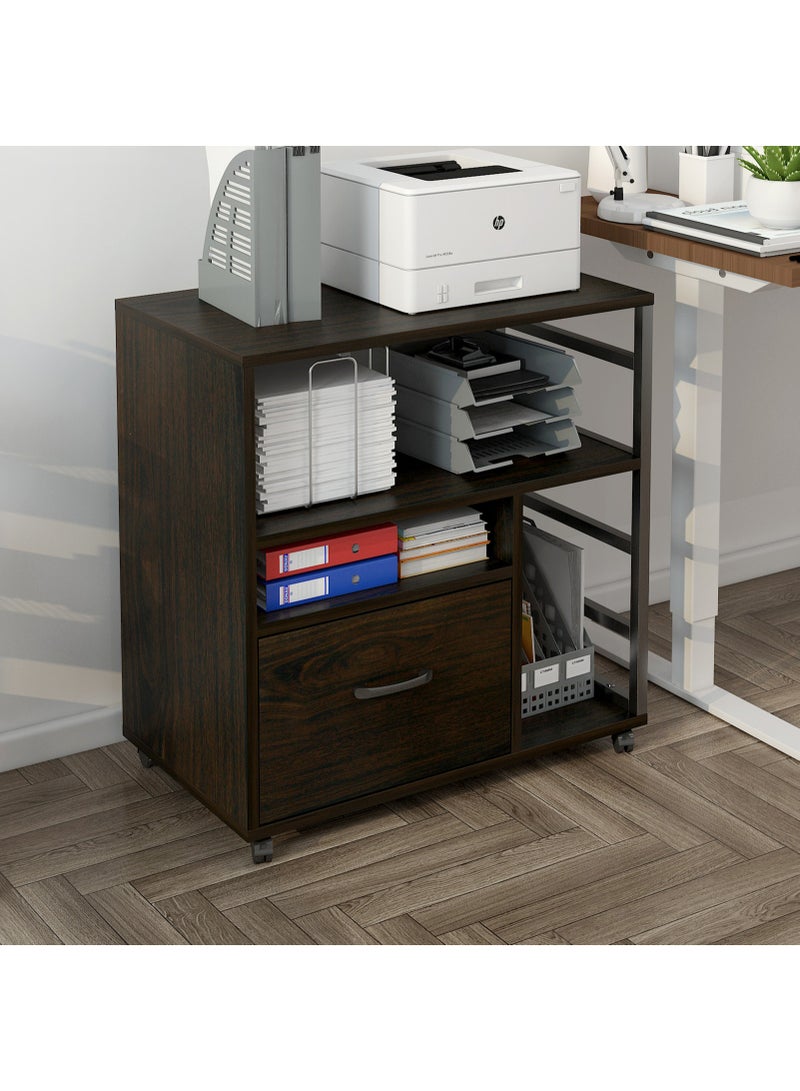 GoldenLike  خزانة ملفات متحركة مزودة بدرج ورفوف مفتوحة، وحامل طابعة متنقل مع مساحة تخزين، 60×40×73 سم - Image 1