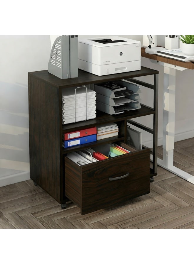 GoldenLike  خزانة ملفات متحركة مزودة بدرج ورفوف مفتوحة، وحامل طابعة متنقل مع مساحة تخزين، 60×40×73 سم - Image 2