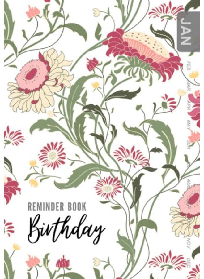 Birthday Reminder Book: A5 Medium Notebook for Recording Birthdays and Anniversaries | Monthly Index | Folk Style Wildflower Design White