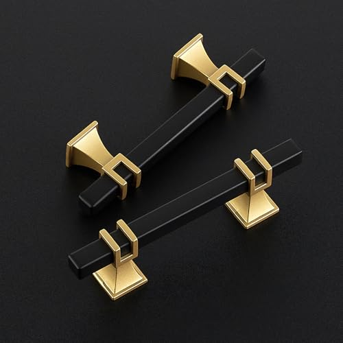 HOME EDIT 10 Pack 3 inch Black & Gold Cabinet Handles Square Zinc-Alloy Pulls for Kitchen Dresser Closet and Bathroom Cabinets Hardware - Image 4