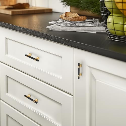 HOME EDIT 10 Pack 3 inch Black & Gold Cabinet Handles Square Zinc-Alloy Pulls for Kitchen Dresser Closet and Bathroom Cabinets Hardware - Image 5