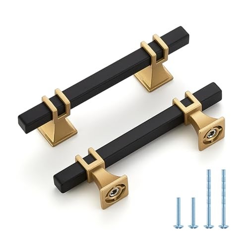 HOME EDIT 10 Pack 3 inch Black & Gold Cabinet Handles Square Zinc-Alloy Pulls for Kitchen Dresser Closet and Bathroom Cabinets Hardware - Image 1