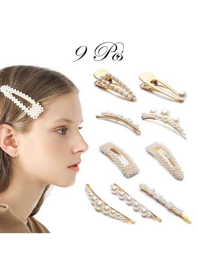 MALLMALL6 9Pcs Pearl Hair Clips Set Bling Hair Pins Different Shapes Head Wear Barrettes Fashion Alloy Hairgrip Faux Pearl Wrapped Wedding Clips Bows Ties For Women - Image 1