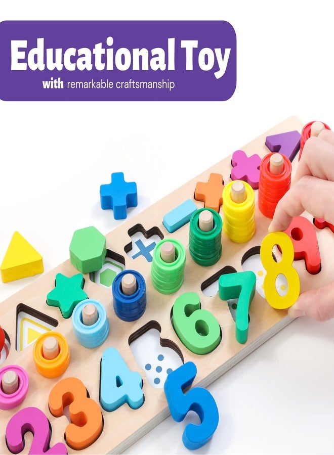 BEKILOLE Wooden Montessori Toys for Kids Toddler Number Puzzles Sorter Counting Shape Stacker Stacking Game Preschool Toys for Boy Girl Learning Education Math Blocks 1 Year Old Girl Gifts (Rainbow) - Image 2