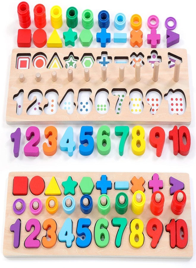 BEKILOLE Wooden Montessori Toys for Kids Toddler Number Puzzles Sorter Counting Shape Stacker Stacking Game Preschool Toys for Boy Girl Learning Education Math Blocks 1 Year Old Girl Gifts (Rainbow) - Image 1