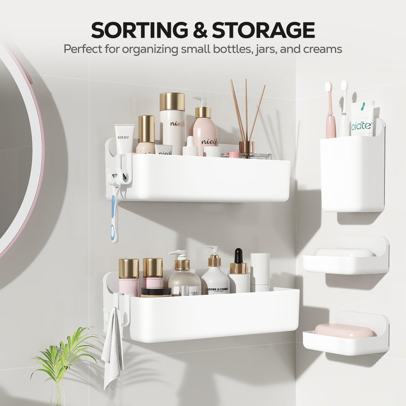 Nieifi Adhesive Wall Shelf, Shower Shelves 5 Pack with Soap Holder, Shower Organizer for Bathroom Organization, White - Image 3