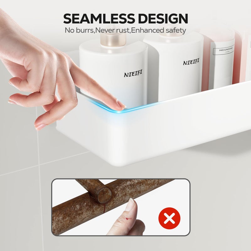 Nieifi Adhesive Wall Shelf, Shower Shelves 5 Pack with Soap Holder, Shower Organizer for Bathroom Organization, White - Image 5