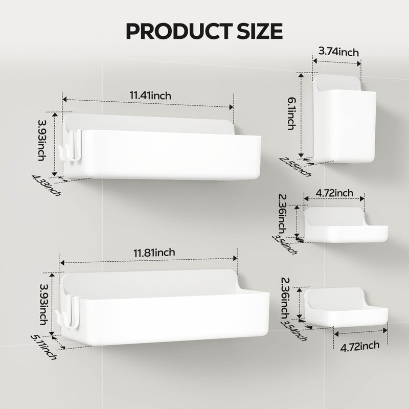 Nieifi Adhesive Wall Shelf, Shower Shelves 5 Pack with Soap Holder, Shower Organizer for Bathroom Organization, White - Image 2