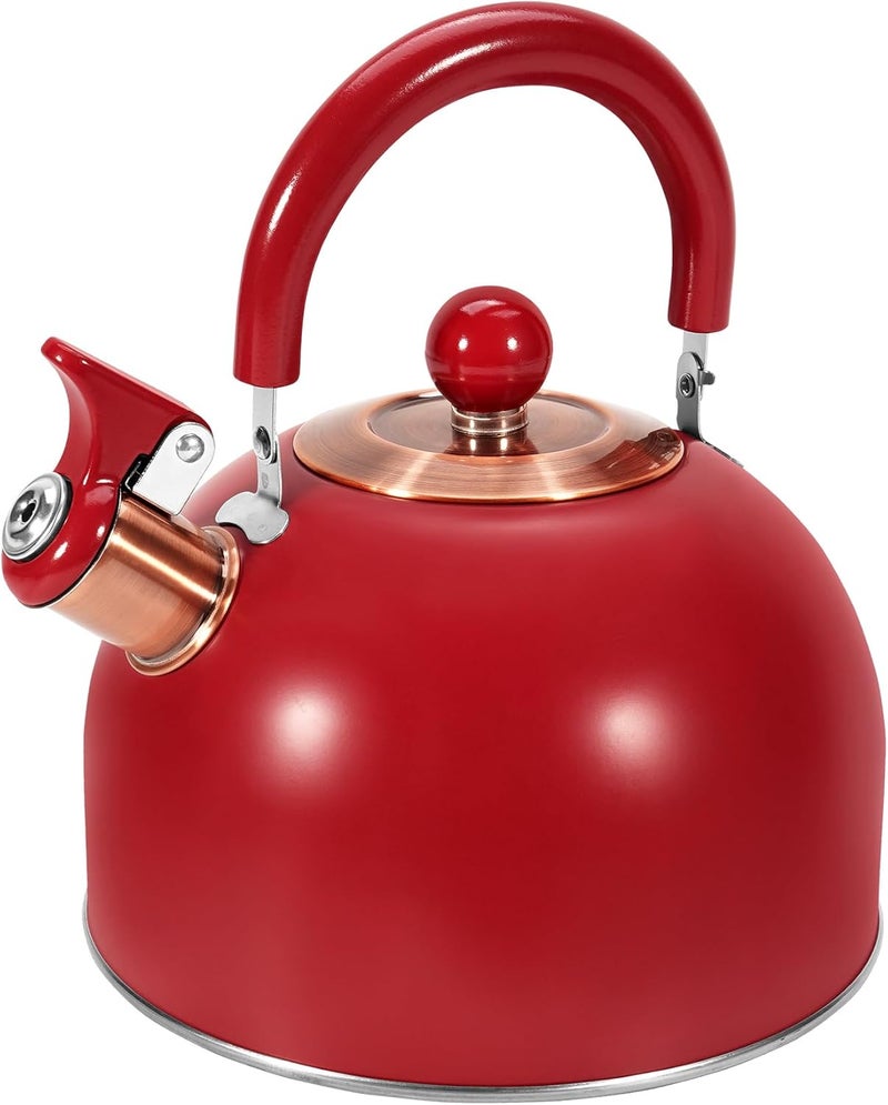 GGC 2.6QT Tea Kettle for Stove Tops, Whistling Tea Kettles for Boiling Water Coffee or Milk, Red Stainless Steel Tea Pots with Folding Handle, Thumb Design Control Kettle Outlet - Image 1