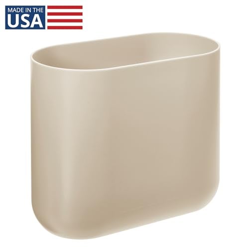 iDesign Small Slim Plastic Bathroom Trash Can Garbage Can for Bedroom Office Desk Dorm Brown - Image 3