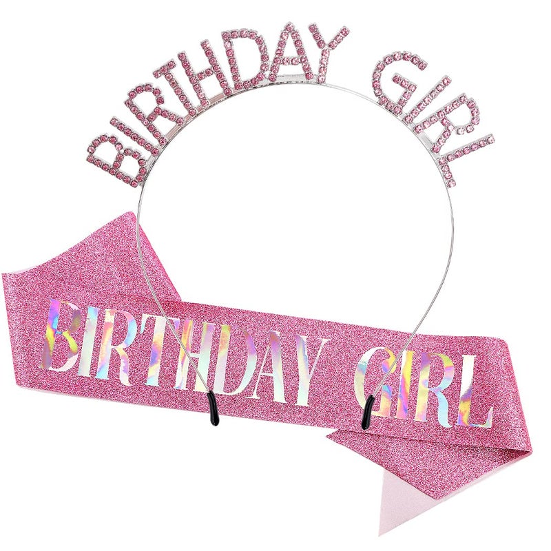 AOPRIE Pink Birthday Sash for Women Girls Happy Birthday Crown Tiara for Women Headband Princess Crown Accessories Decorations - Image 1