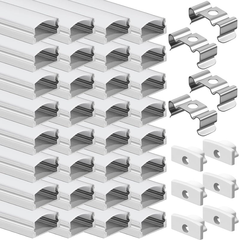 Macarrie 60 عبوة 33 قدم 1 متر نظام قنوات الألمنيوم LED على شكل U مع أغطية نهاية وأقواس تثبيت سهلة القطع والتركيب بملف منحني - Image 1