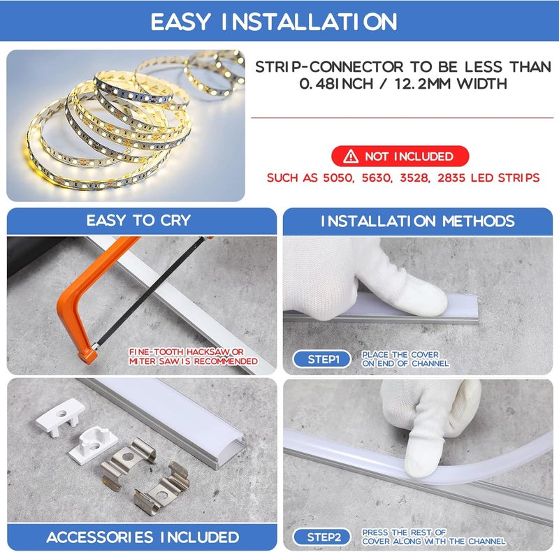 Macarrie 60 عبوة 33 قدم 1 متر نظام قنوات الألمنيوم LED على شكل U مع أغطية نهاية وأقواس تثبيت سهلة القطع والتركيب بملف منحني - Image 4