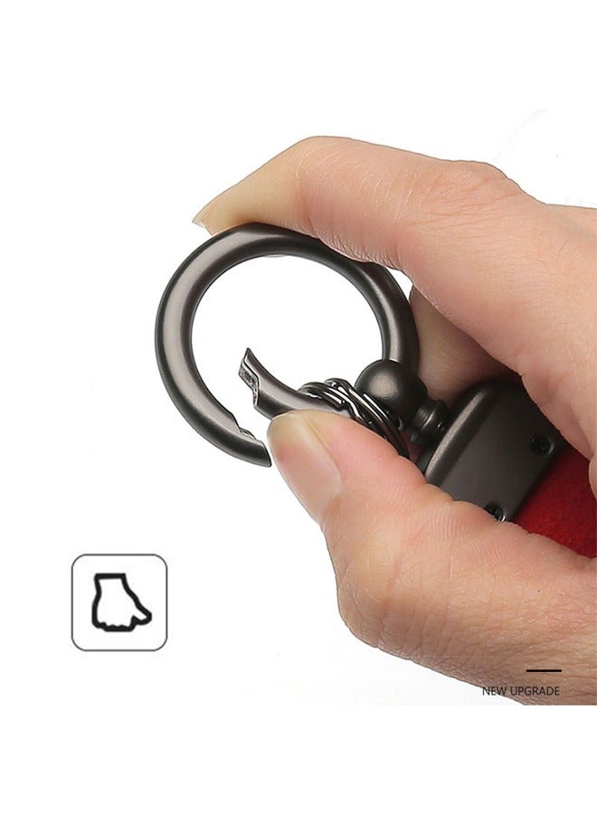 Car PU Leather Metal Keychain, Plaid Leather Zinc Alloy Ring 360° Rotating Car Universal Wrist Band, Key School Bag Car Decoration Pendant (Black+Send a Screwdriver) - Image 2