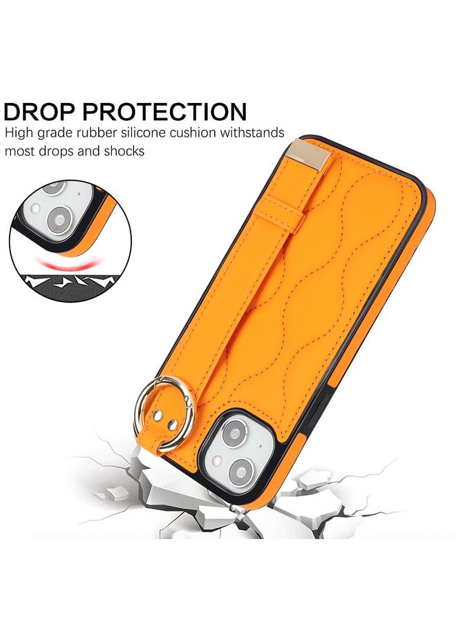 S-TOP Case For iPhone 14 Non-slip Full Coverage Ring PU Phone Case with Wristband - Image 2