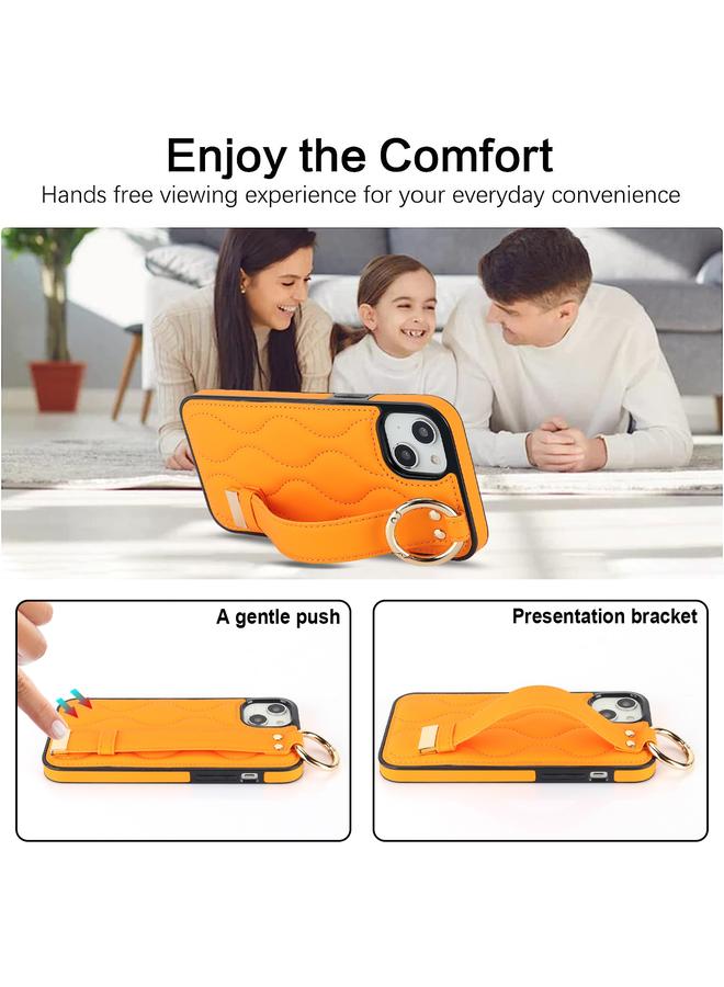 S-TOP Case For iPhone 14 Non-slip Full Coverage Ring PU Phone Case with Wristband - Image 4