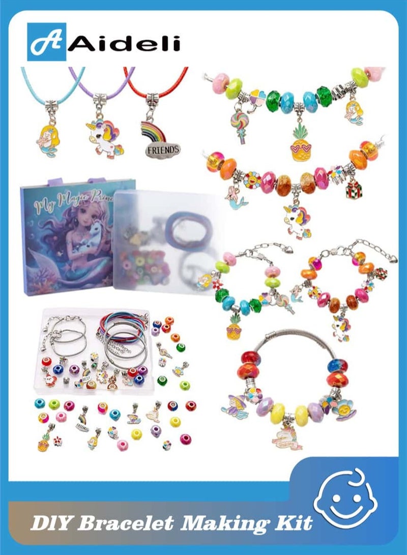 Aideli Beads Bracelet Making Kit, 56 Pcs Mermaid Theme DIY Jewelry Craft with Charms & Gift Box for Girls - Image 1