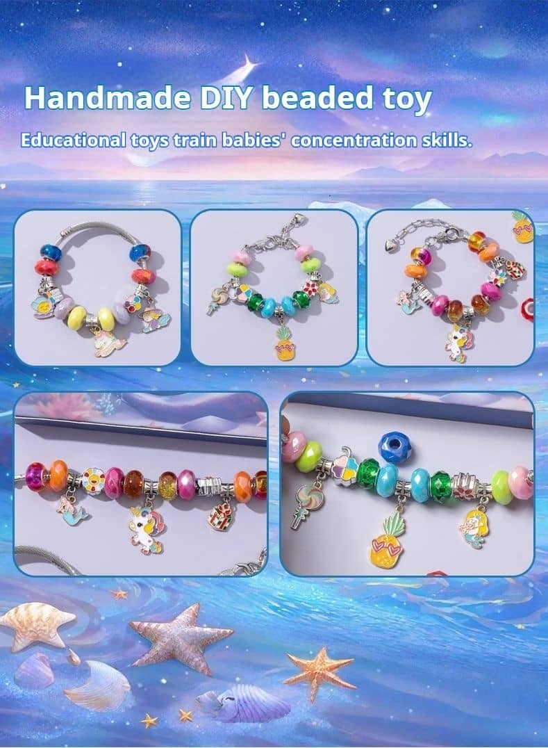 Aideli Beads Bracelet Making Kit, 56 Pcs Mermaid Theme DIY Jewelry Craft with Charms & Gift Box for Girls - Image 2