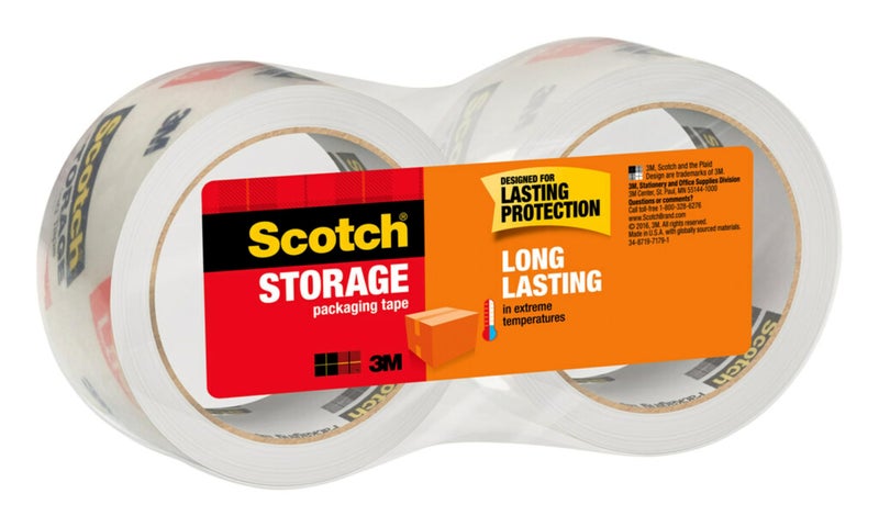 Scotch  Scotch Long Lasting Storage Packaging Tape, 1.88" x 54.6 yd, Designed for Storage and Packing, Stays Sealed in Weather Extremes, 3" Core, Clear, 2 Rolls (3650-2)  - Image 1