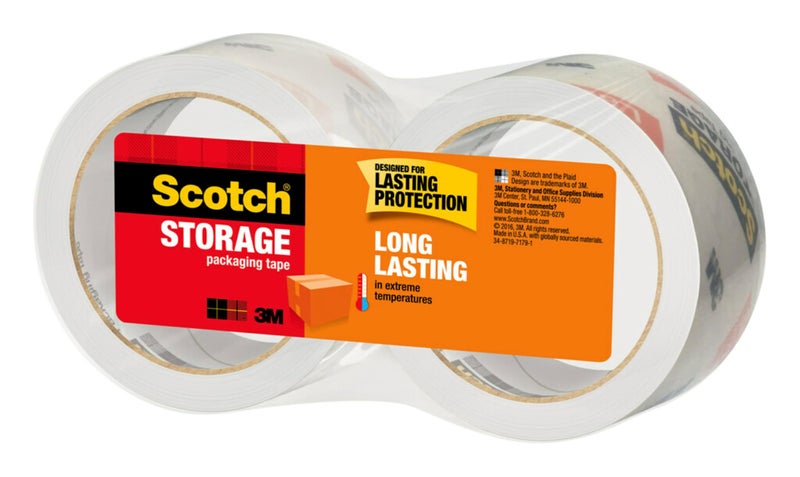Scotch  Scotch Long Lasting Storage Packaging Tape, 1.88" x 54.6 yd, Designed for Storage and Packing, Stays Sealed in Weather Extremes, 3" Core, Clear, 2 Rolls (3650-2)  - Image 2