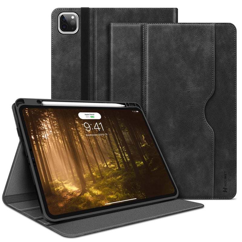 H HOLIMET Case for iPad Pro 129 2022 6th5th4th3rd Generation with Pencil Holder Pocket Folio Stand Cover Soft TPU Back Shockproof Auto SleepWakeVegan Leather