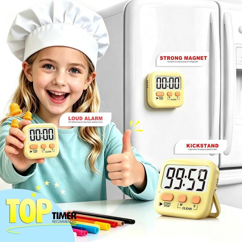 Antonki 2 Pack Digital Timer for Kids, Magnetic Countdown Kitchen Timers for Cooking, Egg, Classroom, Teacher, Exercise, Study, Oven - Battery Included - Image 3