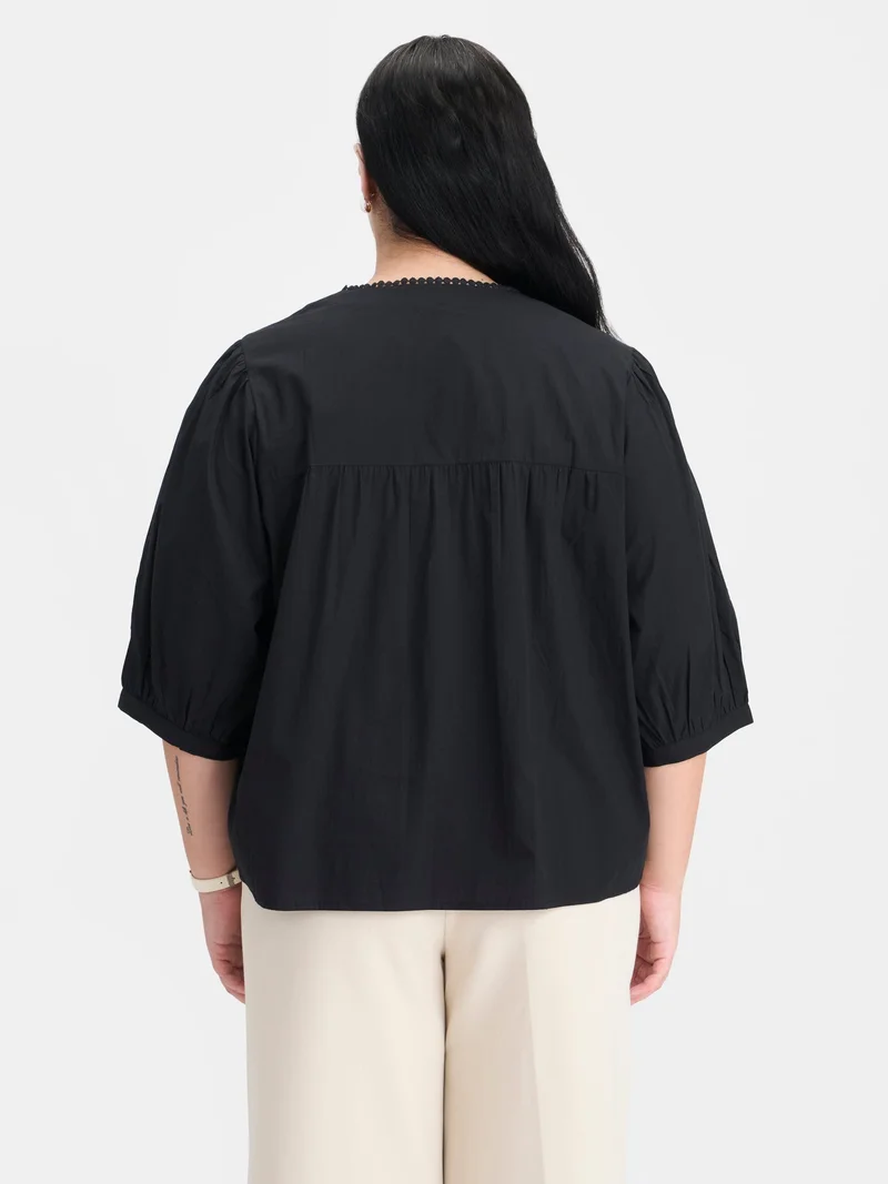 Virgio  Solid Cotton Diagonal Tuck Detail Plus Size Top for Women for Women | Best Price UAE