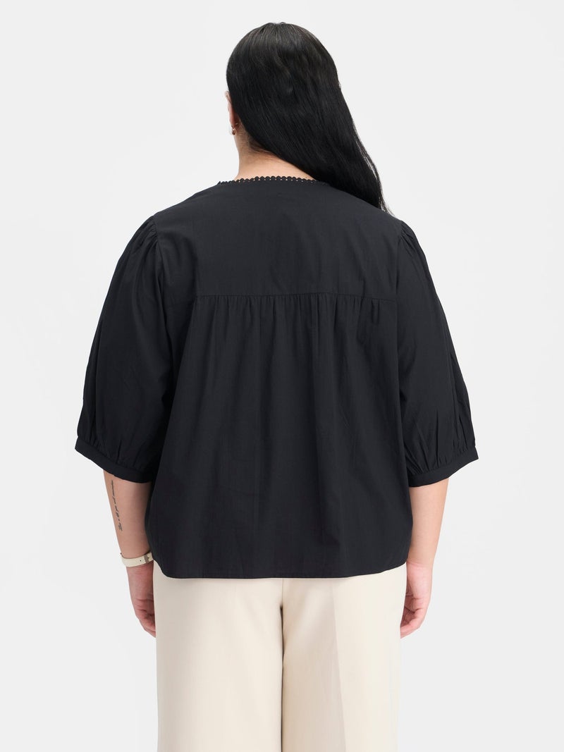 Virgio Solid Cotton Diagonal Tuck Detail Plus Size Top for Women - Image 4