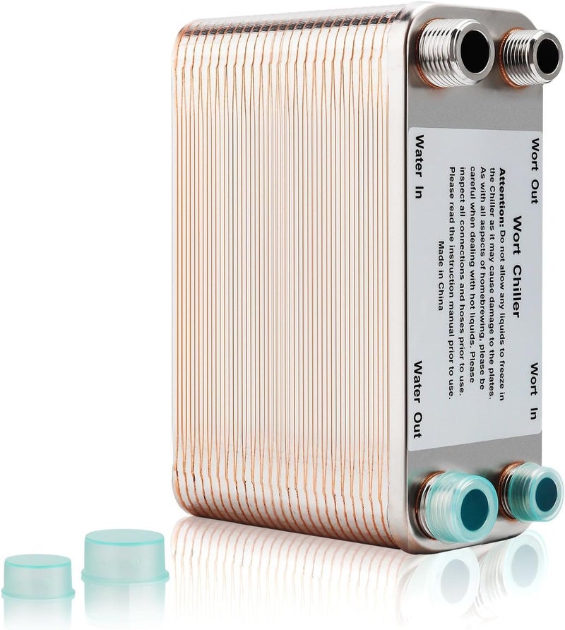 MRbrew Wort Chiller 50 Plates, Brazed Plate Copper Heat Exchanger for Homebrew, Stainless Steel 7.5" x 2.9" Plate, 1/2 & 3/4 NPT Thread Connection Hot Liquid Accelerated Cooler Quick Beer Cooling System - Image 1