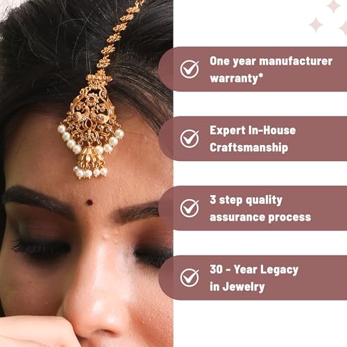TARINIKA Antique Maang Tikka(Nethi chutti) for Women, Gold Plated Brass & CZ Stones Head Jewelry, Traditional Wedding Mang tikka Festive & Bridal Accessory (Apeksha Antique(White Red)) - Image 4