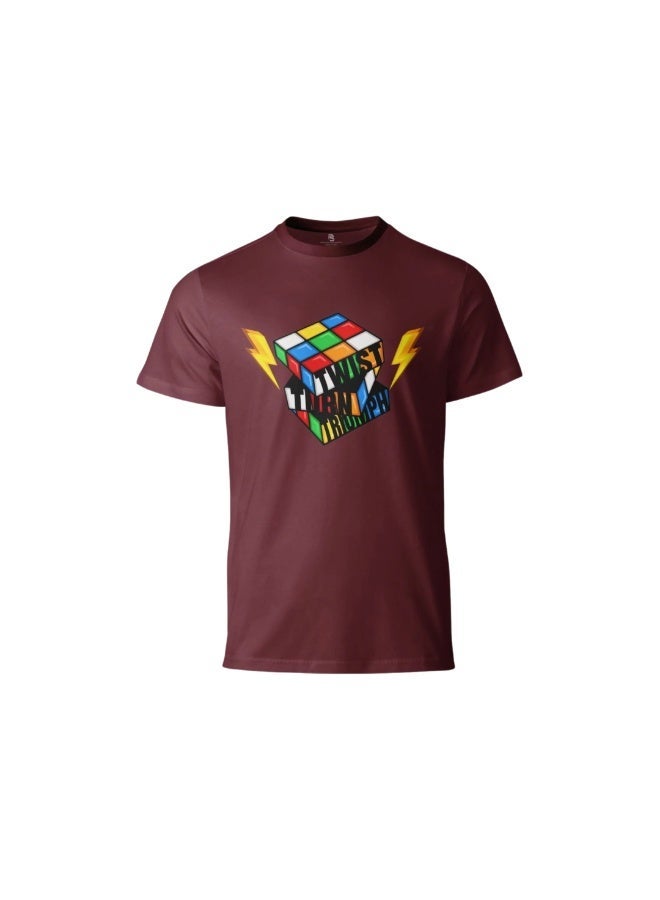 Cubuzzle Twist Turn Triumph Graphic Cotton T-Shirt Casual Sportswear Maroon Size M - Image 1