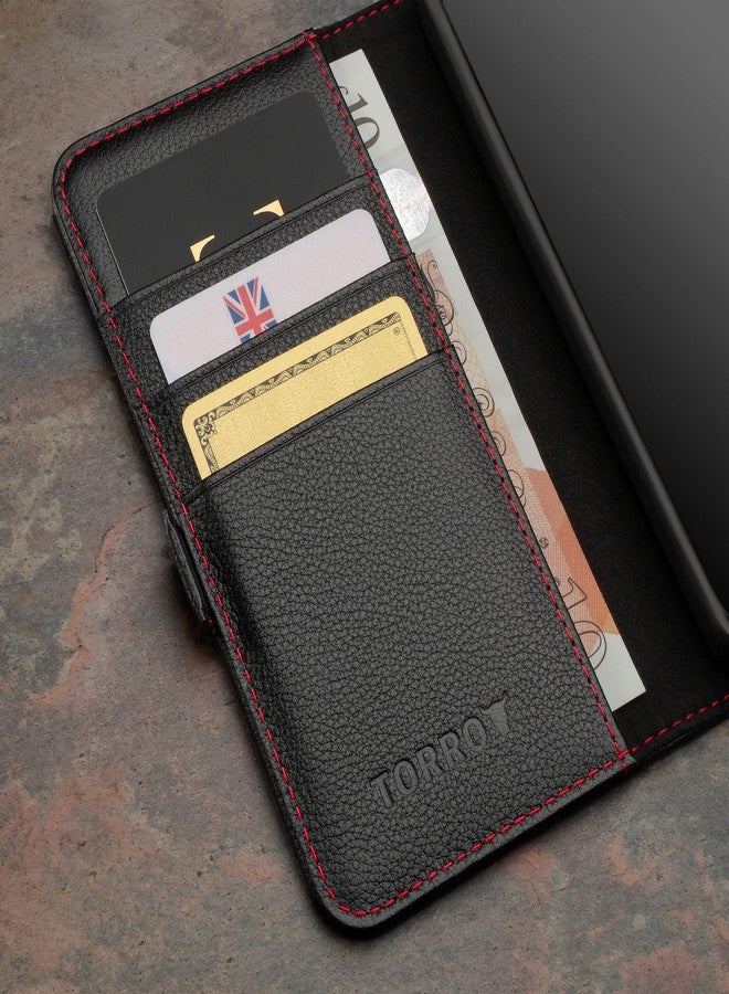 TORRO Case Compatible with Samsung Galaxy S23 5G - Premium Leather Wallet Case with Kickstand and Card Slots (Black) - Image 4