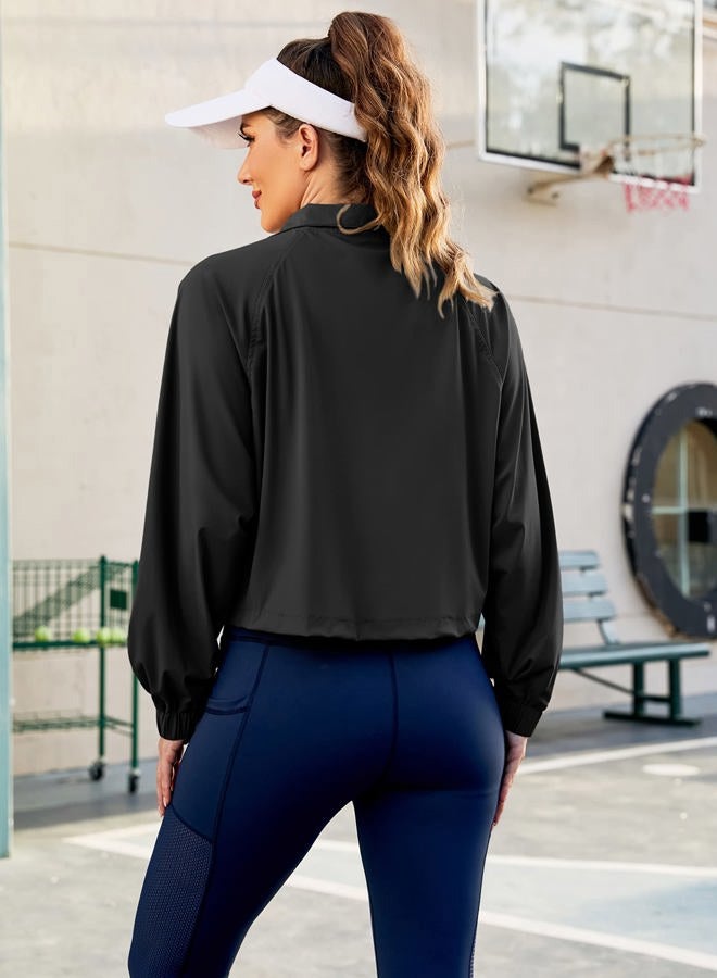 UANEO Workout Tops for Women Cropped Workout Jackets for Women Yoga Athletic Jacket (Black-M) - Image 5