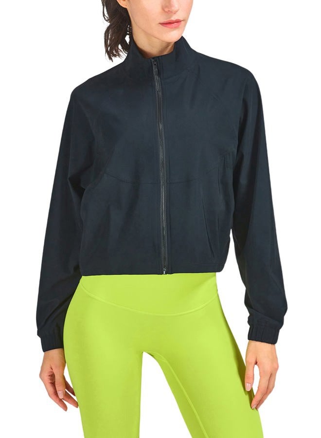 UANEO Workout Tops for Women Cropped Workout Jackets for Women Yoga Athletic Jacket (Black-M) - Image 1