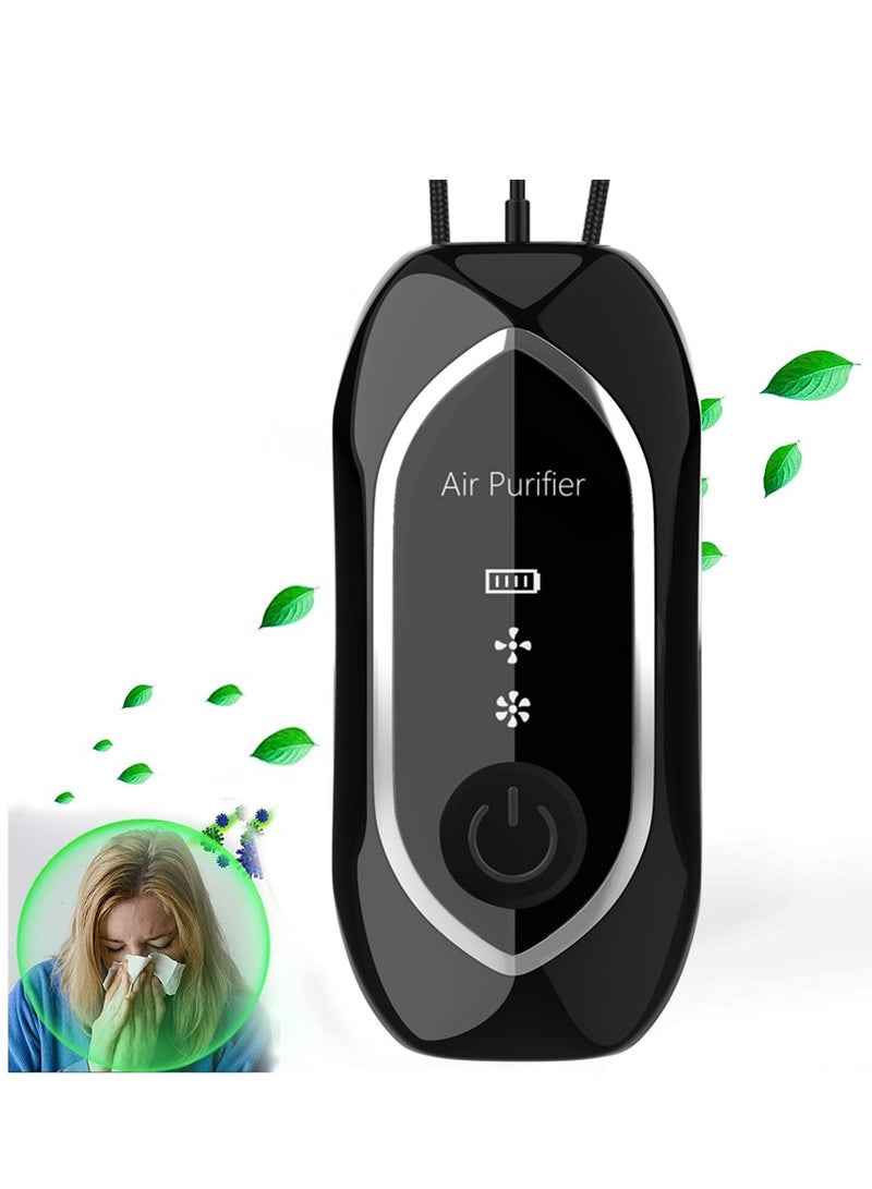 Portable Wearable Air Purifier Necklace, USB Rechargeable Mini Air Ionizer for Travel, Car, Office & Home, 2 Gears (Black) - Image 1