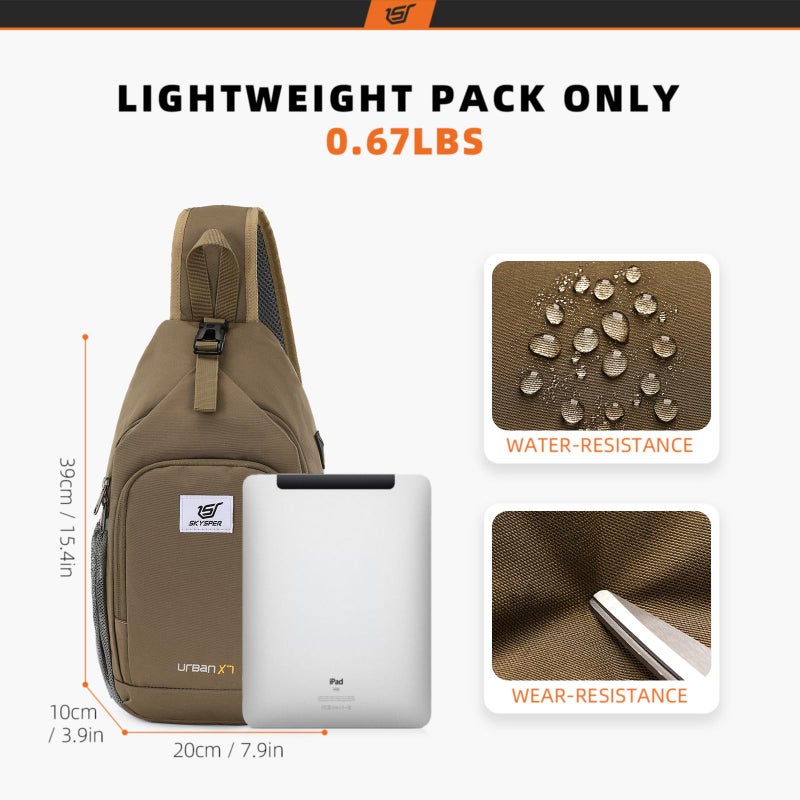 SKYSPER Sling Bag RFID Crossbody Sling Backpack Cross Body Shoulder Bag Travel Hiking Daypack for Women Men(Taupe) - Image 5