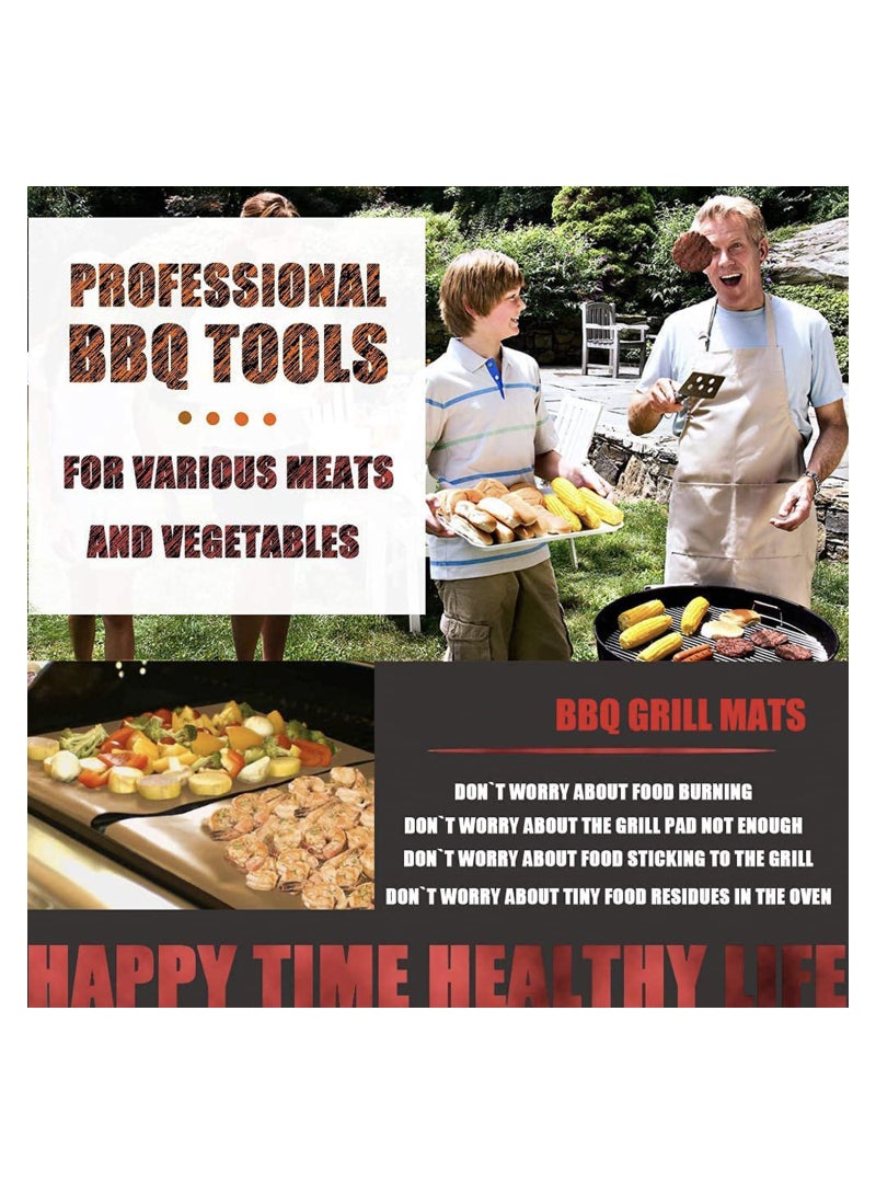SYOSI 9 Pcs Grill Mat Set Non Stick BBQ Mats Baking PFOA Free Heavy Duty Reusable Works on Gas Charcoal Electric Copper - Image 2