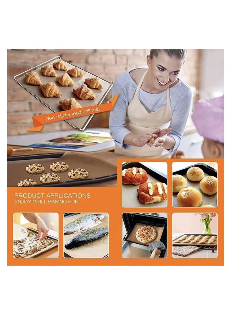 SYOSI 9 Pcs Grill Mat Set Non Stick BBQ Mats Baking PFOA Free Heavy Duty Reusable Works on Gas Charcoal Electric Copper - Image 3