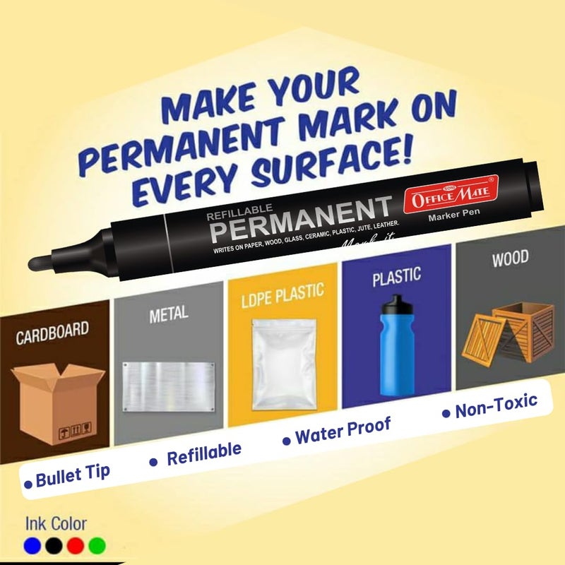 Office Mate Soni Officemate Permanent Combo (4 Permanent Markers + 4 Permanent Markers Ink) (Multicolor) - Image 3