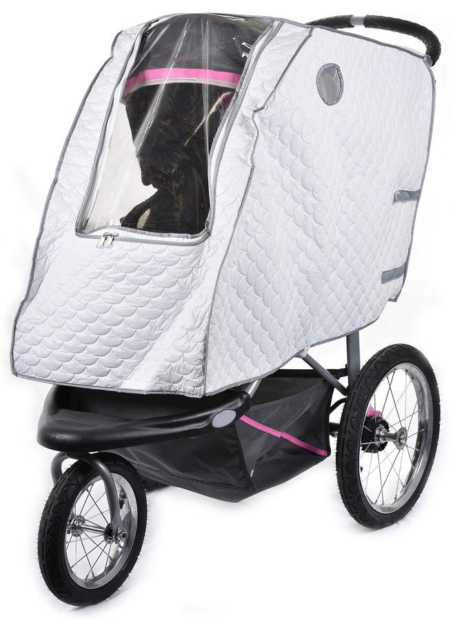 Masirs Baby Stroller Rain Cover - Universal Size, Provides Extra Warmth & Shields Child from Wind & Rain. Mesh Material for Ventilation & Reflective Trimming for Night Visibility. (White, Quilted) - Image 1