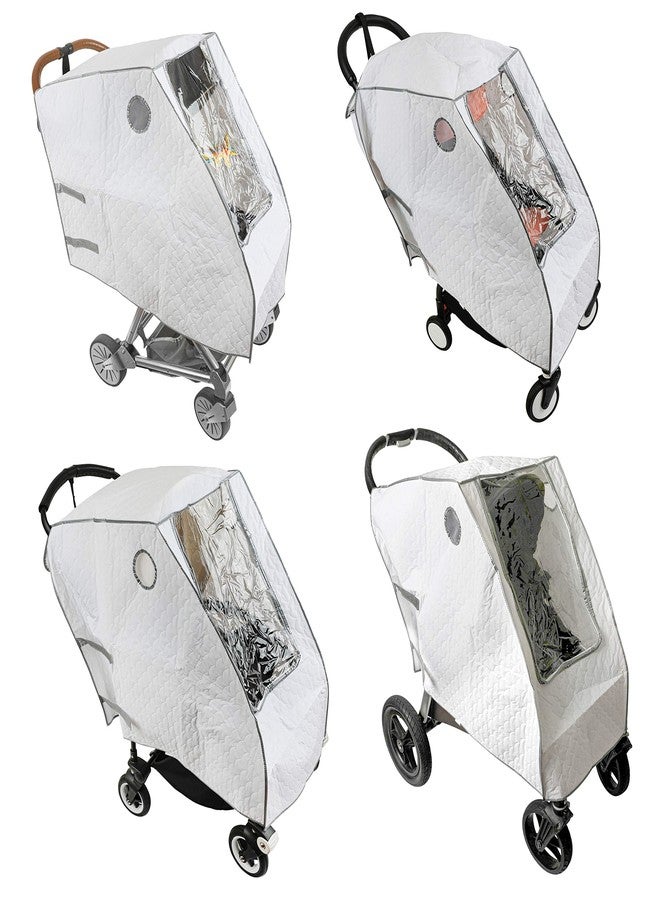 Masirs Baby Stroller Rain Cover - Universal Size, Provides Extra Warmth & Shields Child from Wind & Rain. Mesh Material for Ventilation & Reflective Trimming for Night Visibility. (White, Quilted) - Image 2