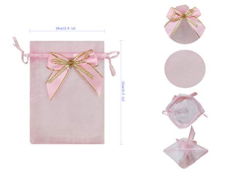 Sanrich 50pcs Sheer Organza Bags 3.9x4.7 Inches Jewelry Bags Candy Rose Drawstring Pouches Wedding Favor Gift Bags Business Display Sachets (pink) - Image 3