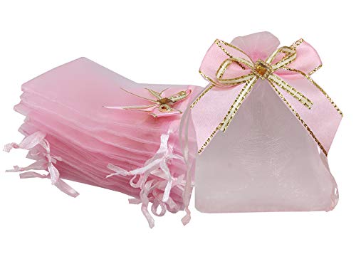Sanrich 50pcs Sheer Organza Bags 3.9x4.7 Inches Jewelry Bags Candy Rose Drawstring Pouches Wedding Favor Gift Bags Business Display Sachets (pink) - Image 1