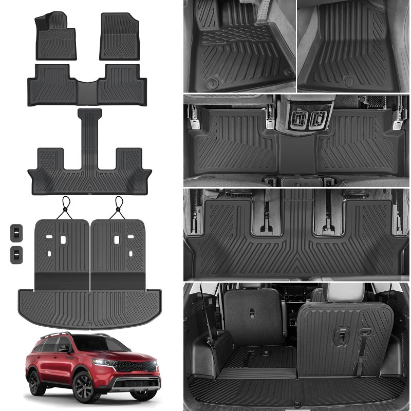 HOUCLEMIC Floor Mats for 20212025 2026 Kia Sorento 67 Passenger not for Hybrid All Weather TPE Rear Cargo Mat with Backrest Mat Protection for 2025 2026 Kia Sorento Car Accessories