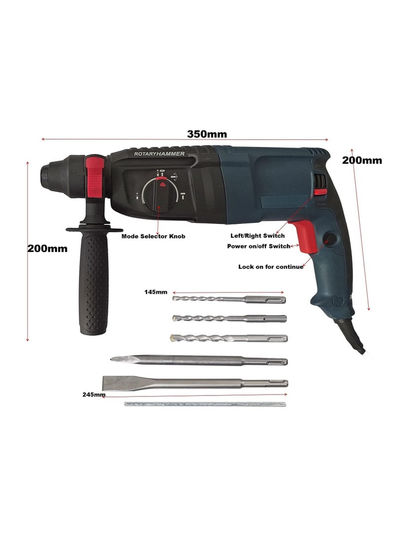 2200W Rotary Hammer Drill machine with 3 Modes 3 Hammers Bits 2 Chisels  - Image 2