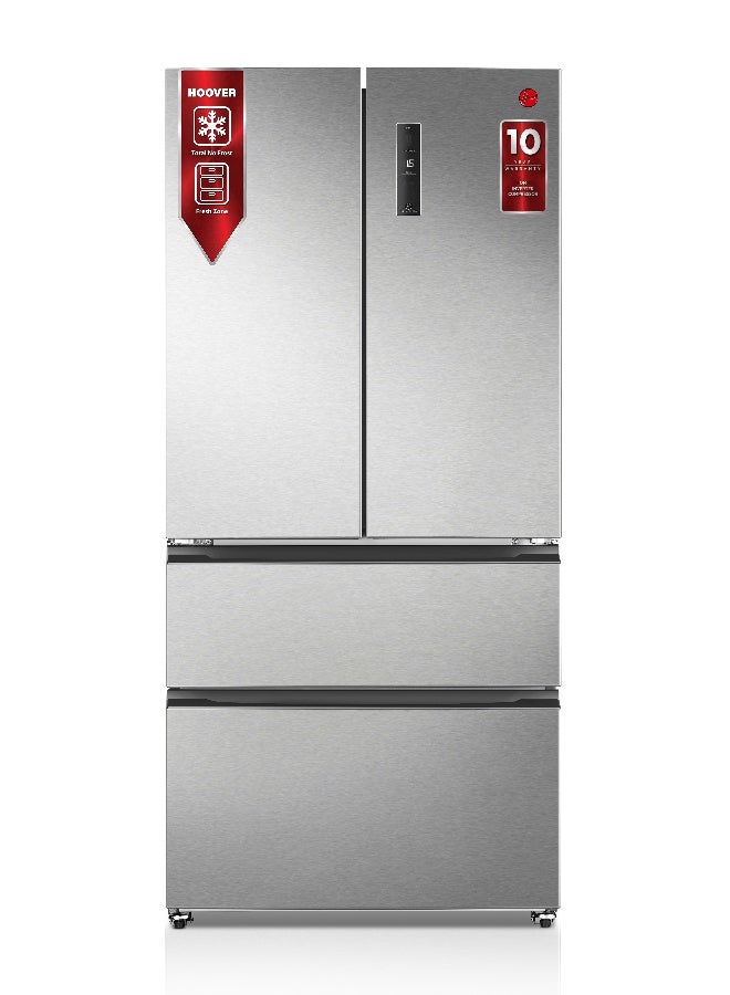 HOOVER 670 Liters Gross Capacity French Door Refrigerator,Inverter Compressor With 10 Year Warranty, Metal Cooling Technology,Touch Control Display,LED Lights, Fast Cooling, Steel Finish-HFD-K670-S HFD-K670-S Silver - Image 1
